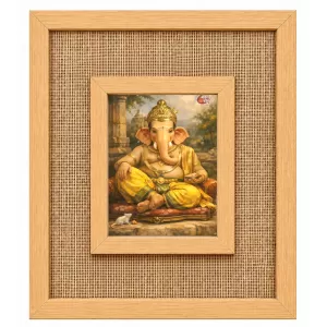 Lord Ganesha Laminated Jute Wall Photo Frame, 14 X 16 Inch (F175056)
