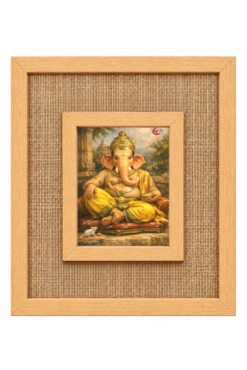 Lord Ganesha Laminated Jute Wall Photo Frame, 14 X 16 Inch (F175056)