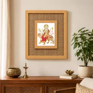 Durga Maa Laminated Jute Wall Photo Frame, 14 X 16 Inch (F173939)