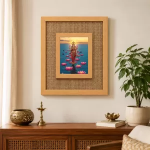 Goddess Lakshmi Laminated Jute Wall Photo Frame, 14 X 16 Inch (F173981)