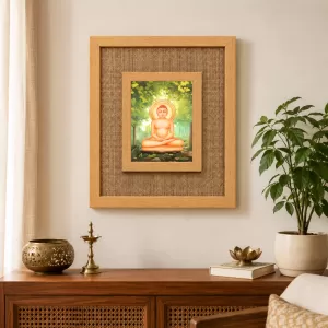 Lord Buddha Laminated Jute Wall Photo Frame, 14 X 16 Inch (F174032)