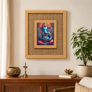 Lord Ganesha Laminated Jute Wall Photo Frame, 14 X 16 Inch (F174057)
