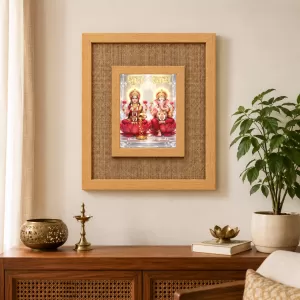 Lakshmi Ganesha Laminated Jute Wall Photo Frame, 14 X 16 Inch (F174133)