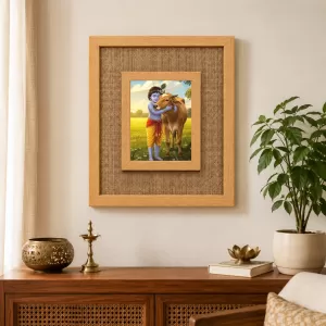 Lord Krishna And Cow Laminated Jute Wall Photo Frame, 14 X 16 Inch (F174284) Lord Krishna And Cow Laminated Jute Wall Photo Frame, 14 X 16 Inch (F174284)