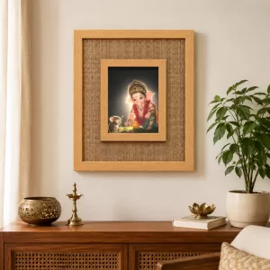 Lord Ganesha Laminated Jute Wall Photo Frame, 14 X 16 Inch (F174416)