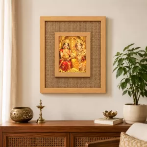 Lakshmi Ganesha Laminated Jute Wall Photo Frame, 14 X 16 Inch (F174451)