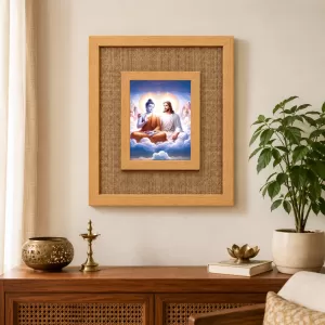 Buddha And Jesus Christ Laminated Jute Wall Photo Frame, 14 X 16 Inch (F174625)