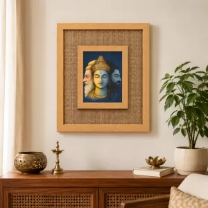 Brammha Vishnu Maheshwar Laminated Jute Wall Photo Frame, 14 X 16 Inch (F174806)