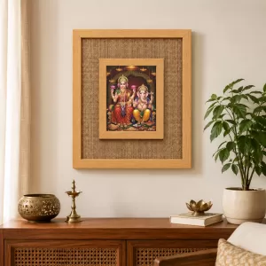 Lakshmi Ganesha Laminated Jute Wall Photo Frame, 14 X 16 Inch (F174864)