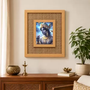 Lord Krishna Laminated Jute Wall Photo Frame, 14 X 16 Inch (F174918)