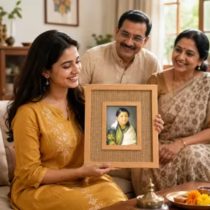 Lata Manjeskar Laminated Jute Wall Photo Frame, 14 X 16 Inch (F175092) Lata Manjeskar Laminated Jute Wall Photo Frame, 14 X 16 Inch (F175092)