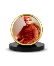 Car Dashboard/Table Top Swami Vivekananda Metal Golden Photo Stand  2x2 Inches, Compact & Stylish Spiritual Display For Car, Home & Office (Pack Of 1) (F24511)