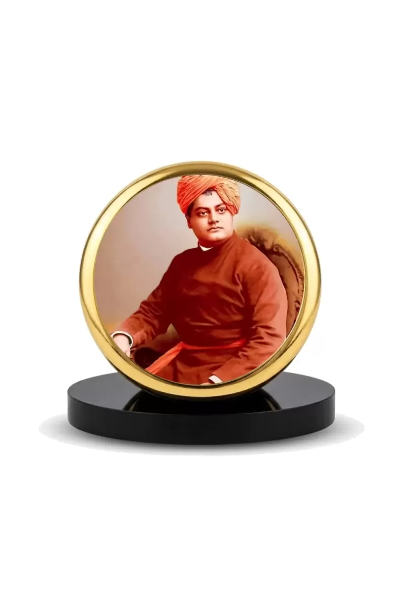 Car Dashboard/Table Top Swami Vivekananda Metal Golden Photo Stand  2x2 Inches, Compact & Stylish Spiritual Display For Car, Home & Office (Pack Of 1) (F24511)