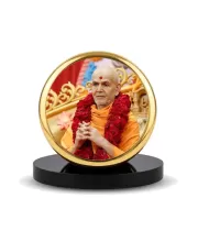 Car Dashboard/Table Top  Mahant Swami Maharaj Metal Golden Photo Stand  2x2 Inches, Compact & Stylish Spiritual Display For Car, Home & Office (Pack Of 1) (F24512)
