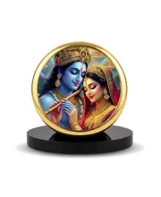 Car Dashboard/Table Top  Radha And Krishna  Metal Golden Photo Stand  2x2 Inches, Compact & Stylish Spiritual Display For Car, Home & Office (Pack Of 1) (F24514)