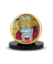 Car Dashboard/Table Top  Shirdi Sai Baba  Metal Golden Photo Stand  2x2 Inches, Compact & Stylish Spiritual Display For Car, Home & Office (Pack Of 1) (F24515)