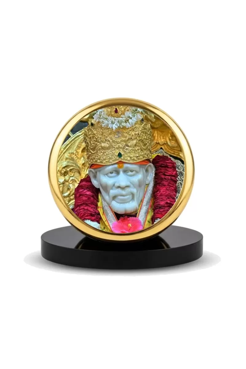 Car Dashboard/Table Top  Shirdi Sai Baba  Metal Golden Photo Stand  2x2 Inches, Compact & Stylish Spiritual Display For Car, Home & Office (Pack Of 1) (F24515)