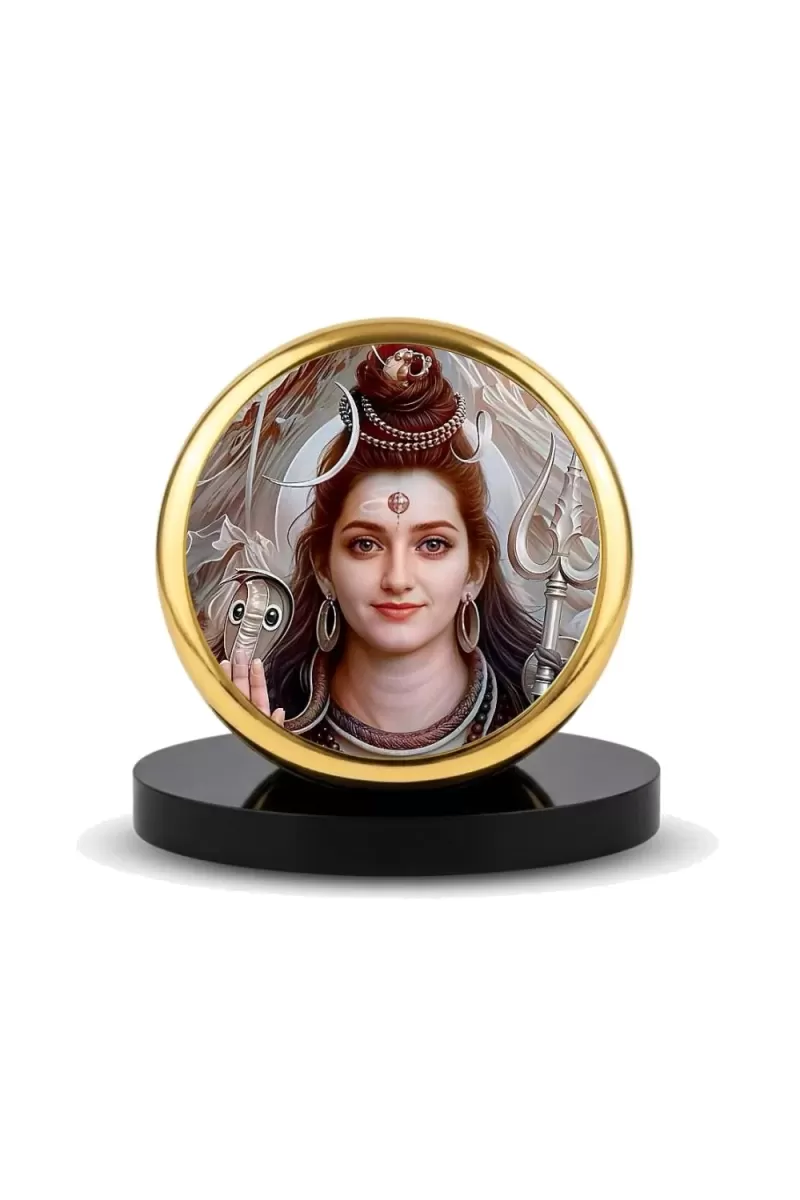 Car Dashboard/Table Top  Lord Shiva Metal Golden Photo Stand  2x2 Inches, Compact & Stylish Spiritual Display For Car, Home & Office (Pack Of 1) (F24516)