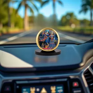 Car Dashboard/Table Top Radha And Krishna Metal Golden Photo Stand 2x2 Inches, Compact & Stylish Spiritual Display For Car, Home & Office (Pack Of 1) (F24517) Car Dashboard/Table Top Radha And Krishna Metal Golden Photo Stand 2x2 Inches, Compact & Stylish Spiritual Display For Car, Home & Office (Pack Of 1) (F24517)