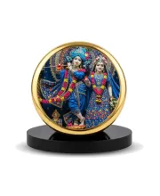 Car Dashboard/Table Top  Radha And Krishna  Metal Golden Photo Stand  2x2 Inches, Compact & Stylish Spiritual Display For Car, Home & Office (Pack Of 1) (F24517)