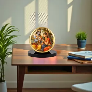 Car Dashboard/Table Top Radha And Krishna Metal Golden Photo Stand  2x2 Inches, Compact & Stylish Spiritual Display For Car, Home & Office (Pack Of 1) (F24522)