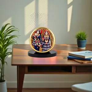 Car Dashboard/Table Top Radha And Krishna Metal Golden Photo Stand  2x2 Inches, Compact & Stylish Spiritual Display For Car, Home & Office (Pack Of 1) (F24524)
