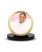 Car Dashboard/Table Top  Mata Amritanandamayi Metal Golden Photo Stand  2x2 Inches, Compact & Stylish Spiritual Display For Car, Home & Office (Pack Of 1) (F24526)