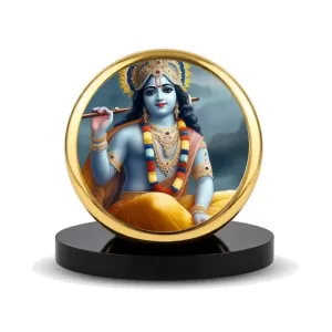 Car Dashboard/Table Top Lord Krishna Metal Golden Photo Stand 2x2 Inches, Compact & Stylish Spiritual Display For Car, Home & Office (Pack Of 1) (F24531) Car Dashboard/Table Top Lord Krishna Metal Golden Photo Stand 2x2 Inches, Compact & Stylish Spiritual Display For Car, Home & Office (Pack Of 1) (F24531)