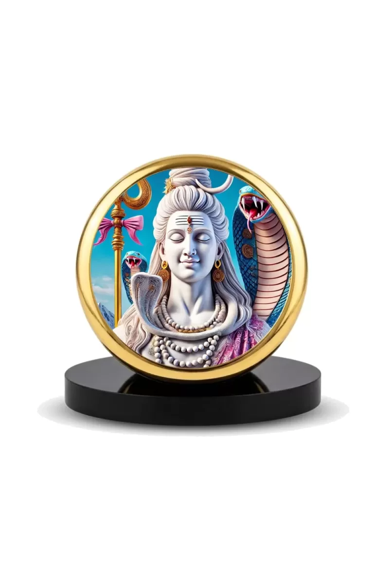 Car Dashboard/Table Top Lord Shiva Metal Golden Photo Stand  2x2 Inches, Compact & Stylish Spiritual Display For Car, Home & Office (Pack Of 1) (F24532)