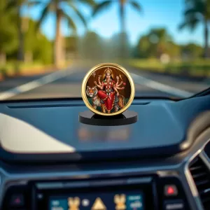 Car Dashboard/Table Top Goddess Durga Metal Golden Photo Stand 2x2 Inches, Compact & Stylish Spiritual Display For Car, Home & Office (Pack Of 1) (F24534) Car Dashboard/Table Top Goddess Durga Metal Golden Photo Stand 2x2 Inches, Compact & Stylish Spiritual Display For Car, Home & Office (Pack Of 1) (F24534)
