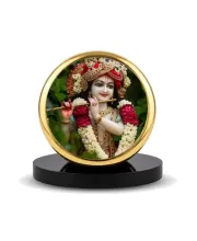 Car Dashboard/Table Top Lord Krishna Metal Golden Photo Stand  2x2 Inches, Compact & Stylish Spiritual Display For Car, Home & Office (Pack Of 1) (F24542)
