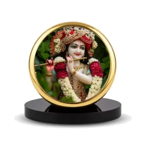 Car Dashboard/Table Top Lord Krishna Metal Golden Photo Stand 2x2 Inches, Compact & Stylish Spiritual Display For Car, Home & Office (Pack Of 1) (F24542) Car Dashboard/Table Top Lord Krishna Metal Golden Photo Stand 2x2 Inches, Compact & Stylish Spiritual Display For Car, Home & Office (Pack Of 1) (F24542)