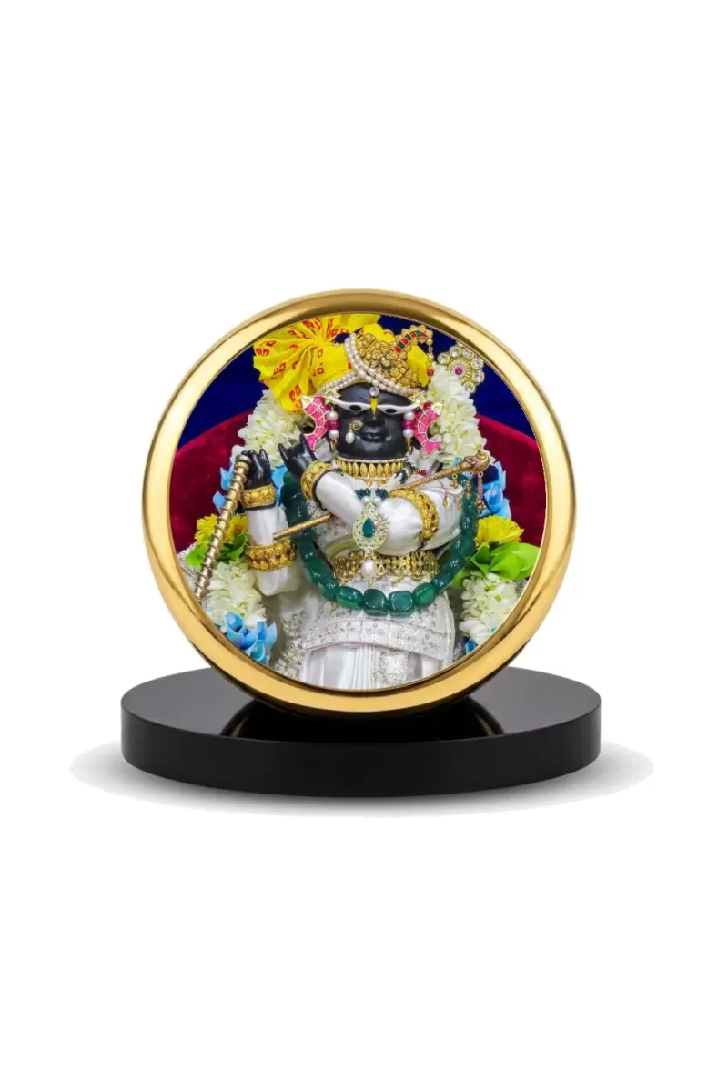 Car Dashboard/Table Top  Radha Raman Lal Metal Golden Photo Stand  2x2 Inches, Compact & Stylish Spiritual Display For Car, Home & Office (Pack Of 1) (F24543)