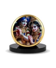 Car Dashboard/Table Top Radha Krishna  Metal Golden Photo Stand  2x2 Inches, Compact & Stylish Spiritual Display For Car, Home & Office (Pack Of 1) (F24544)