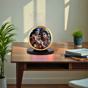 Car Dashboard/Table Top Radha Krishna  Metal Golden Photo Stand  2x2 Inches, Compact & Stylish Spiritual Display For Car, Home & Office (Pack Of 1) (F24544)