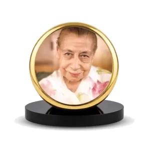 Car Dashboard/Table Top Mirra Alfassa Metal Golden Photo Stand 2x2 Inches, Compact & Stylish Spiritual Display For Car, Home & Office (Pack Of 1) (F24549) Car Dashboard/Table Top Mirra Alfassa Metal Golden Photo Stand 2x2 Inches, Compact & Stylish Spiritual Display For Car, Home & Office (Pack Of 1) (F24549)