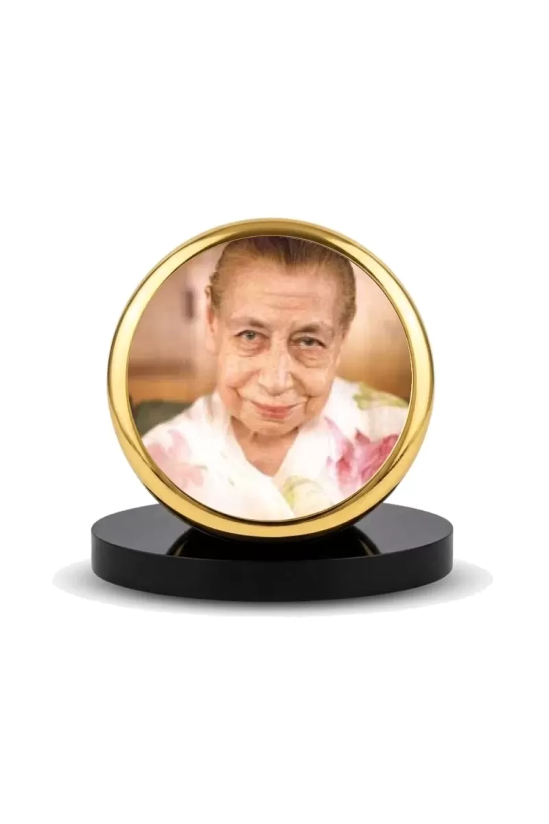 Car Dashboard/Table Top  Mirra Alfassa Metal Golden Photo Stand  2x2 Inches, Compact & Stylish Spiritual Display For Car, Home & Office (Pack Of 1) (F24549)