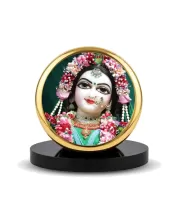 Car Dashboard/Table Top Srimati Radha Rani Metal Golden Photo Stand  2x2 Inches, Compact & Stylish Spiritual Display For Car, Home & Office (Pack Of 1) (F24550)