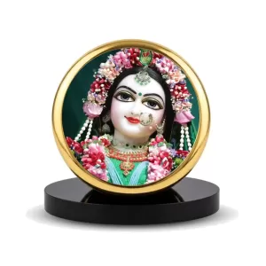 Car Dashboard/Table Top Srimati Radha Rani Metal Golden Photo Stand  2x2 Inches, Compact & Stylish Spiritual Display For Car, Home & Office (Pack Of 1) (F24550)