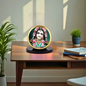 Car Dashboard/Table Top Srimati Radha Rani Metal Golden Photo Stand  2x2 Inches, Compact & Stylish Spiritual Display For Car, Home & Office (Pack Of 1) (F24550)