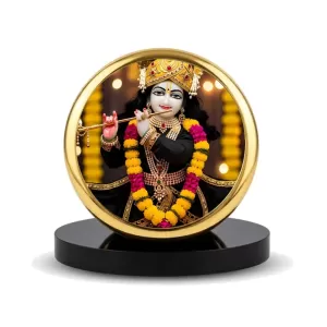 Car Dashboard/Table Top Radha Krishna  Metal Golden Photo Stand  2x2 Inches, Compact & Stylish Spiritual Display For Car, Home & Office (Pack Of 1) (F24552)