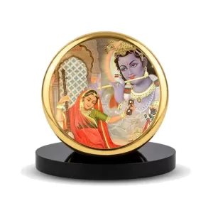 Car Dashboard/Table Top Meera Bai Playing A Sitar While Lord Krishna Metal Golden Photo Stand 2x2 Inches, Compact & Stylish Spiritual Display For Car, Home & Office (Pack Of 1) (F24557) Car Dashboard/Table Top Meera Bai Playing A Sitar While Lord Krishna Metal Golden Photo Stand 2x2 Inches, Compact & Stylish Spiritual Display For Car, Home & Office (Pack Of 1) (F24557)