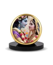 Car Dashboard/Table Top Radha Krishna  Metal Golden Photo Stand  2x2 Inches, Compact & Stylish Spiritual Display For Car, Home & Office (Pack Of 1) (F24558)