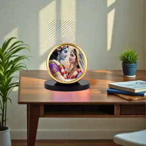 Car Dashboard/Table Top Radha Krishna  Metal Golden Photo Stand  2x2 Inches, Compact & Stylish Spiritual Display For Car, Home & Office (Pack Of 1) (F24558)