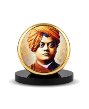 Car Dashboard/Table Top Swami Vivekananda Metal Golden Photo Stand  2x2 Inches, Compact & Stylish Spiritual Display For Car, Home & Office (Pack Of 1) (F24561)
