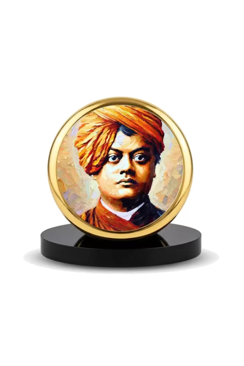 Car Dashboard/Table Top Swami Vivekananda Metal Golden Photo Stand  2x2 Inches, Compact & Stylish Spiritual Display For Car, Home & Office (Pack Of 1) (F24561)