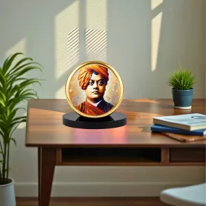 Car Dashboard/Table Top Swami Vivekananda Metal Golden Photo Stand  2x2 Inches, Compact & Stylish Spiritual Display For Car, Home & Office (Pack Of 1) (F24561)