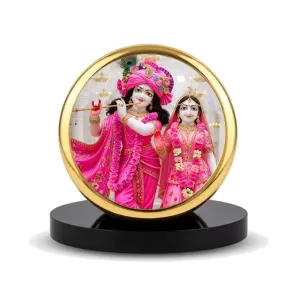 Car Dashboard/Table Top Radha And Krishna Metal Golden Photo Stand 2x2 Inches, Compact & Stylish Spiritual Display For Car, Home & Office (Pack Of 1) (F24564) Car Dashboard/Table Top Radha And Krishna Metal Golden Photo Stand 2x2 Inches, Compact & Stylish Spiritual Display For Car, Home & Office (Pack Of 1) (F24564)