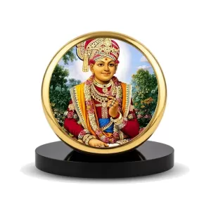 Car Dashboard/Table Top Lord Swaminarayan Metal Golden Photo Stand 2x2 Inches, Compact & Stylish Spiritual Display For Car, Home & Office (Pack Of 1) (F24569) Car Dashboard/Table Top Lord Swaminarayan Metal Golden Photo Stand 2x2 Inches, Compact & Stylish Spiritual Display For Car, Home & Office (Pack Of 1) (F24569)