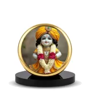 Car Dashboard/Table Top Lord Krishna Metal Golden Photo Stand  2x2 Inches, Compact & Stylish Spiritual Display For Car, Home & Office (Pack Of 1) (F24571)